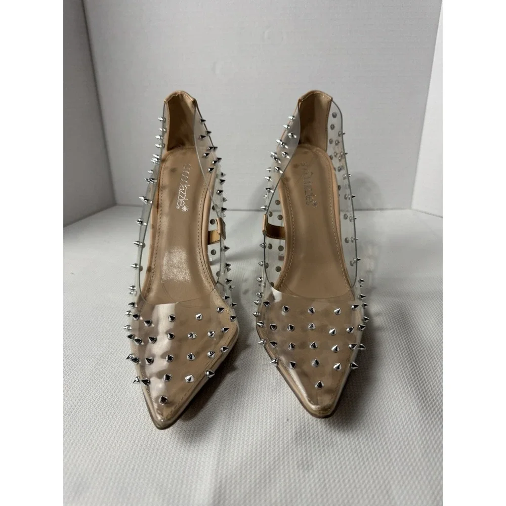 Shoe Dazzle Jamie Clear With Silver Studs Pumps Women's Size 8.5 great for PROM - Picture 2 of 14
